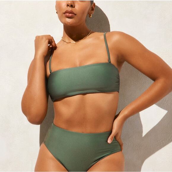 J. Crew Other - J.Crew Bandeau Bikini Top in Classic Sculpt Womens M Green Square Neck Seamless